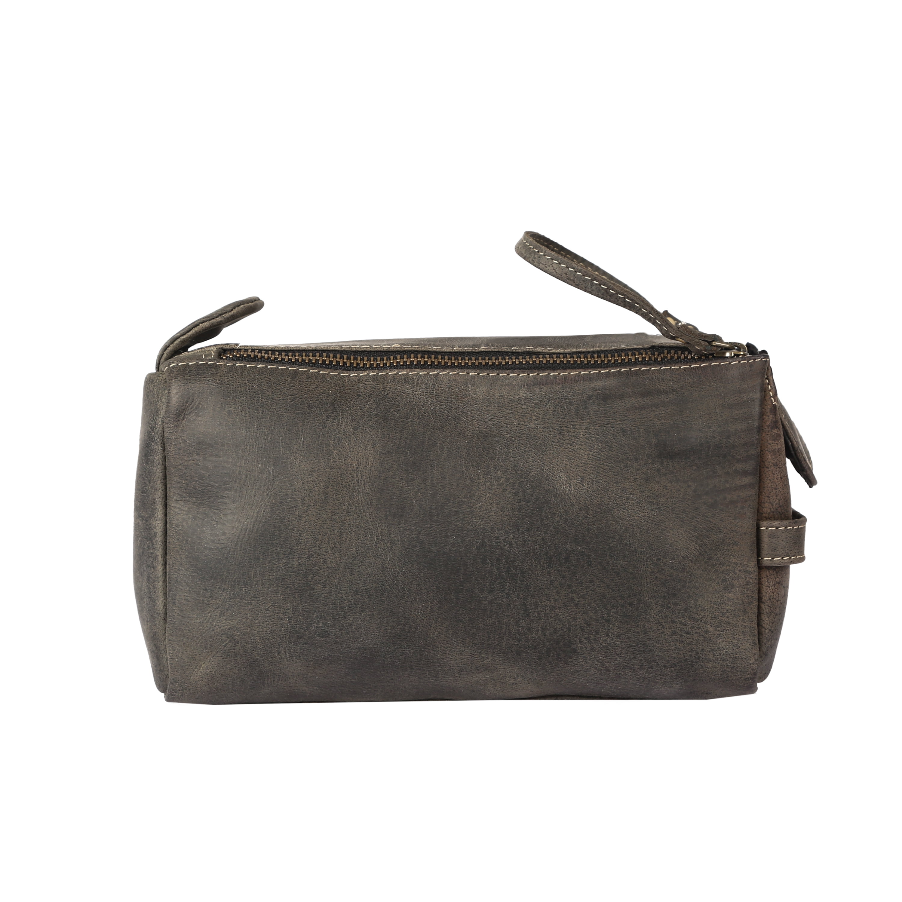 Genuine Buffalo Leather Travel Toiletry Bag for Men & Women – Unisex Dopp Kit in Charcoal Black