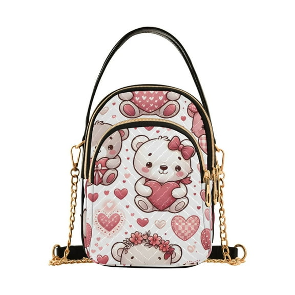 joogoo Women Cute Bears and Hearts Chain Crossbody Bags Shoulder Handbag Phone Purse