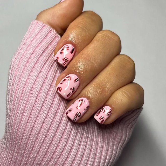 Uñas postizas adhesivas GCSQW Navidad Candy Cane 24 piezas