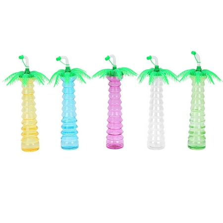 

5pcs Hawaiian Party Coconut Tree Straw Bottle Portable Drinking Cup For Summer Beach Holiday Photograph (Mixed Color)