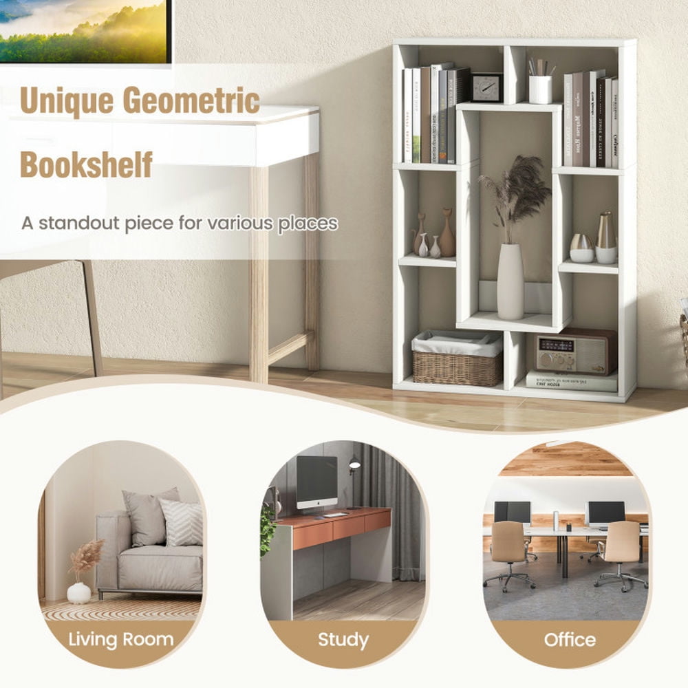Resenkos Bookshelf,Shelf, Open Bookcase Book Shelf,Storage Shelf Unit Plant Stand,7-Cube Geometric Bookshelf Modern Decorative Open Bookcase-White