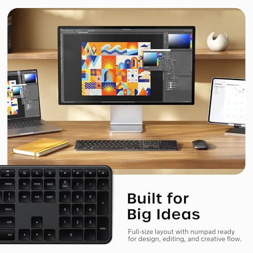 Satechi Slim EX3 Wireless Keyboard, Full-Size Keyboard w/Numpad, Multi-Device Bluetooth, 2.4GHz Connection for macOS, Windows, Android, Instant OS Key Remap,USB-C Rechargeable Battery, Space Black