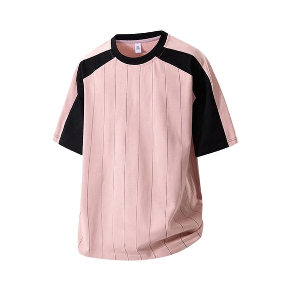 Klisyaur Summer Mens Color Block Shirt Trendy Loose Short Sleeve Tee Tops for Men Crew Neck Streetwear Clothes