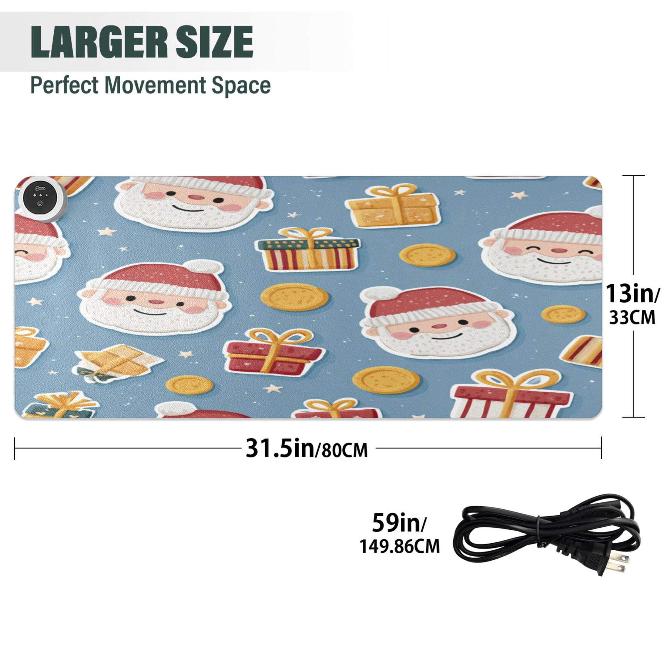 Large Heated Desk Mat Mouse Pad 31.5"x13"PU Leather Graphene Heating Desk Warmer with 3 Temperature Settings 110V US Plug Non-Slip Warm Pad for Home, Office, and Gaming Santa Claus Gifts and Coins