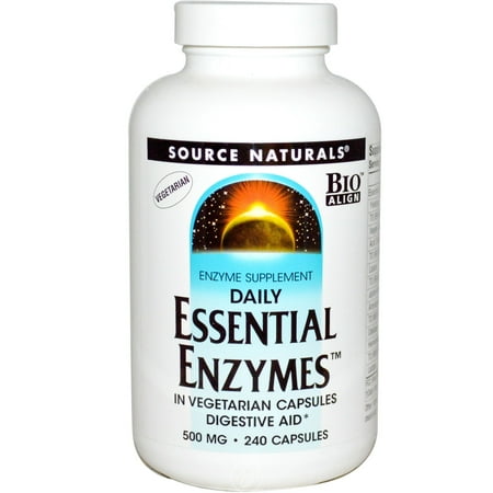 Source Naturals - Vegetarian Daily Essential Enzymes, 500 mg, 240 Capsules, Pack of