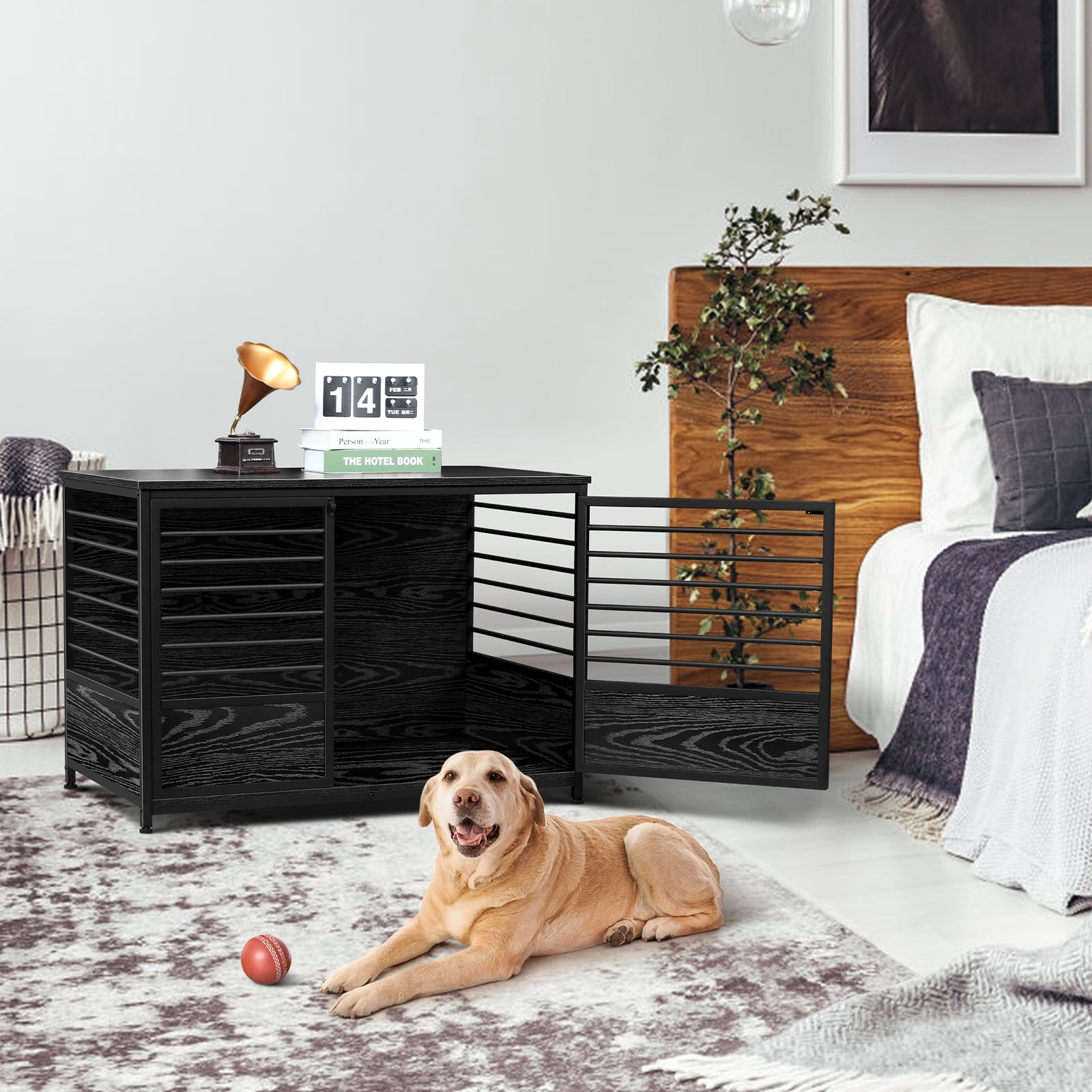 Large Dog Crate Cage Living Room Side End Table, Black