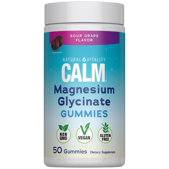 Calm Magnesium Glycinate | 50 Gummies | Sour Grape Flavor Supplement | by Natural Vitality