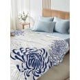 thumbnail image 4 of King Size Flat Sheet Only, Navy Blue Chrysanthemum Soft Brushed Microfiber Bed Sheets, Farmhouse Botanical Floral Modern Hotel Quality Breathable Bedding Top Sheet, Easy Care, 105"x98", 4 of 9