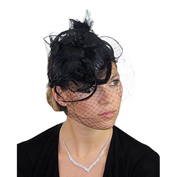 C.C Women's Elegant Cocktail Fashion Mesh Sinamay Fascinator Headband, F09085 Black