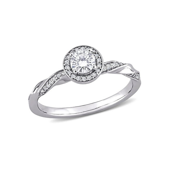1/2 Carat (Ctw H-I, I2-I3) Diamond Twist Halo Engagement Ring in 10K White Gold for Women
