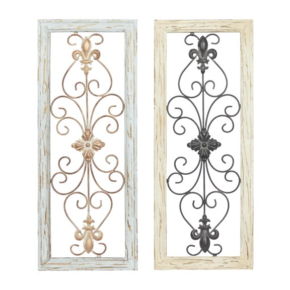 DecMode Multi Colored Wood Arabesque Scroll Wall Decor (2 Count)