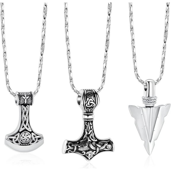 3 Pack Norse Viking Cremation Jewelry for Ashes 3 Pieces Urn Necklace for Women Men Loved One Keepsake Memorial Mini Urn Holder