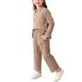 thumbnail image 3 of Girls' 2 Piece Outfit Set 2-7 Years, Collared Long Sleeve Top & High Waisted Wide Leg Pants, Nylon Spandex Brown Comfortable Durable Kids Playwear,Size 6 T, 3 of 8