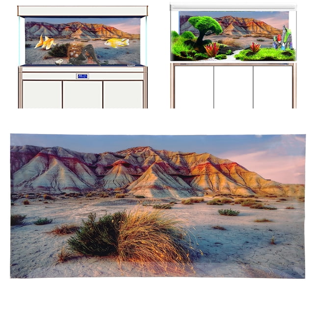 Poster Aquarium Poster Mountain Desert Pattern Self Adhesive 3D PVC Fish Tank Background Decoration