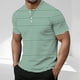 thumbnail image 1 of Blusas y camisas de manga corta y cuello redondo para hombre, blusa informal de poliéster de color liso con botones y cuello redondo a la moda para hombre., 1 of 5