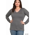 thumbnail image 3 of Zenana Plus Size Brushed Microfiber V-Neck Long Sleeve Lightweight Tee Shirt Top, 3 of 5