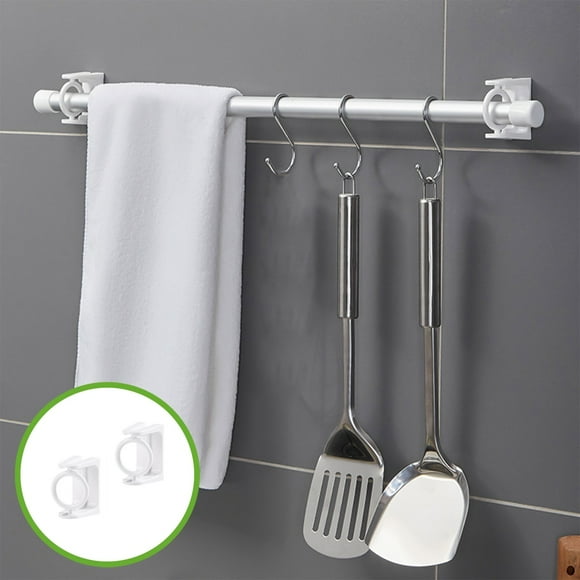 SSZMDLB under $5 Shower Curtain Hooks, Rotating Curtain Rod Hooks, No Drill Shower Curtain Support, Adhesive Wall Hooks for Hanging Rod, Adjustable Bracket for Tension Rod, 2 Pack Transparent Holders