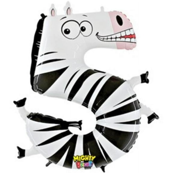 40 inch Number 5 - Zebra Zooloon Betallic Foil Mylar Balloon - Party Supplies Decorations