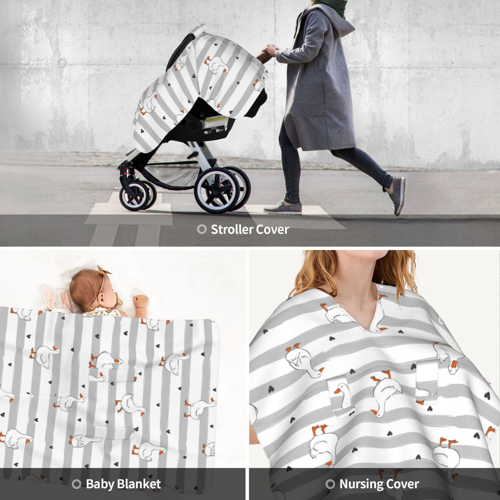 Car Seat Cover Baby - Cute Goose Breathable Infant Car Seat Cover for Baby Carseat, Lightweight Comfort Baby Essentials Must Haves Newborn Stuff for Girl Boy