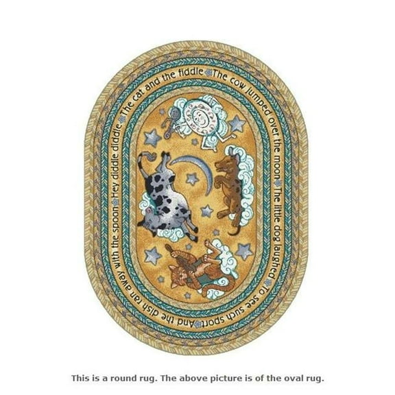 Joy Carpets 1474E-02 Hey Diddle Diddle Yellow 7 ft.7 in. Round  WearOn Nylon Machine Tufted- Cut Pile Just for Kids Rug