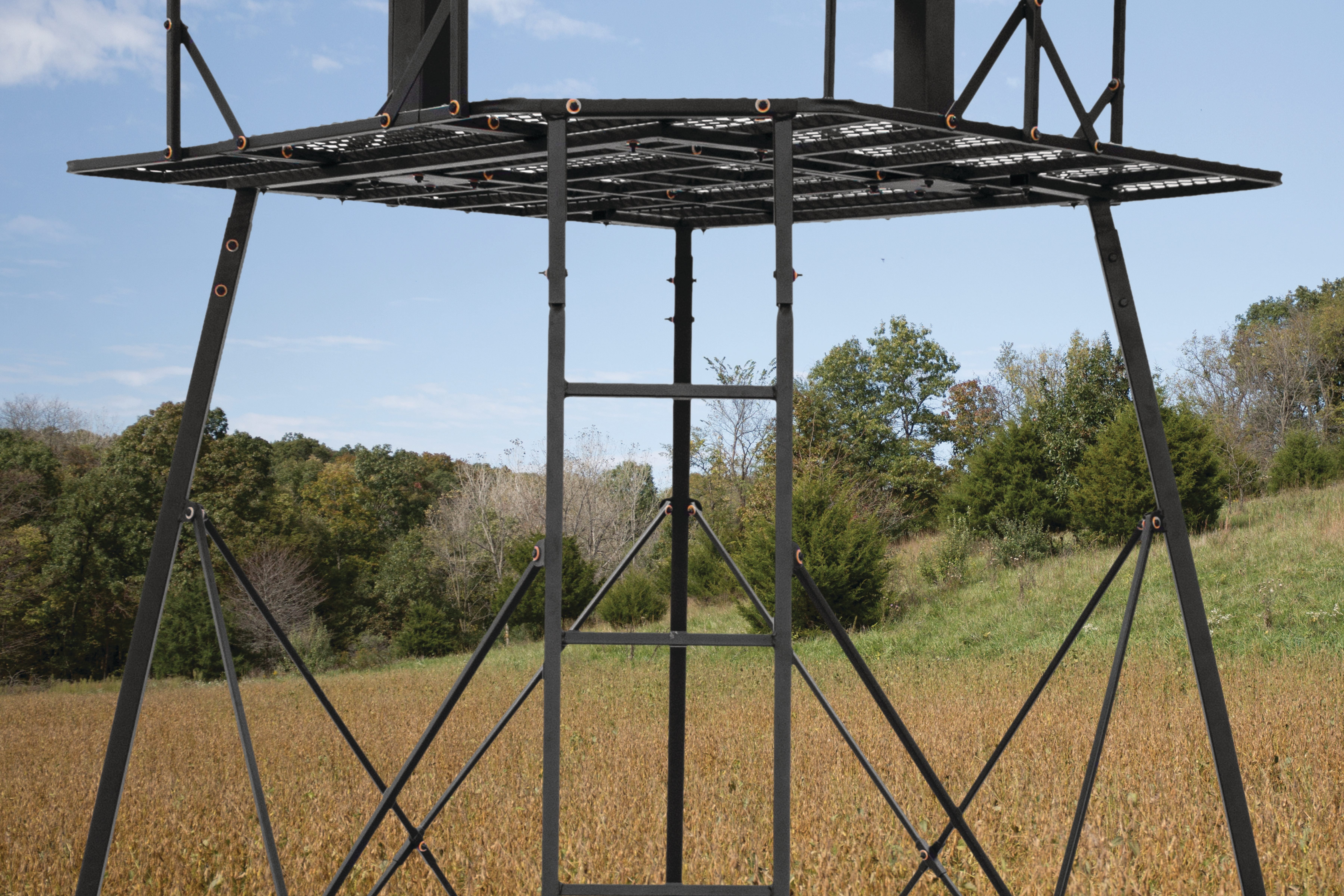 MUDDY QUAD POD DOUBLE (TWO PERSON) 12' HUNTING STAND, STEEL, 500LB WEIGHT  RATING, 2 FLEX-TEK SEATS - Walmart.com
