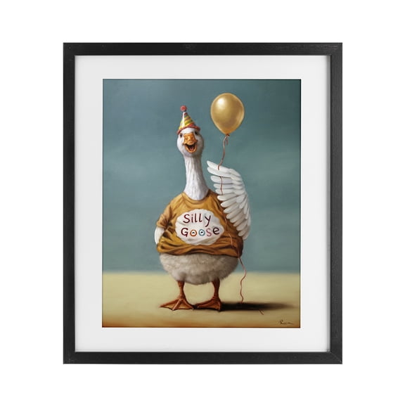 Stupell Industries Eclectic Silly Goose with Balloon Black Framed Print Under Glass, 13 x 16, by Lucia Heffernan