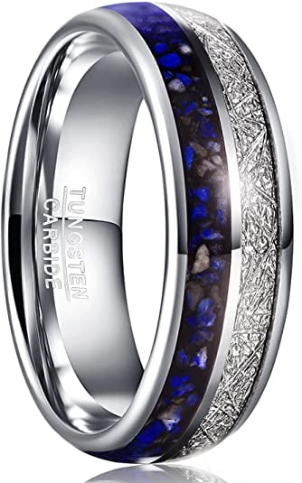 8mm Men or Women Tungsten Carbide with Meteorite Inlay Wedding Band Ring 