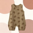 thumbnail image 4 of Toddler One Piece Pajamas Crew Neck Sleeveless Cute Print Jumpsuit Summer Comfy Casual Newborn Outfit (6-9 Months, Coffee), 4 of 5