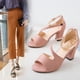 thumbnail image 5 of Sandalias de tacón grueso de gamuza con hebilla de estilo europeo y americano de verano, zapatos de tacón alto romanos para mujer, 5 of 6