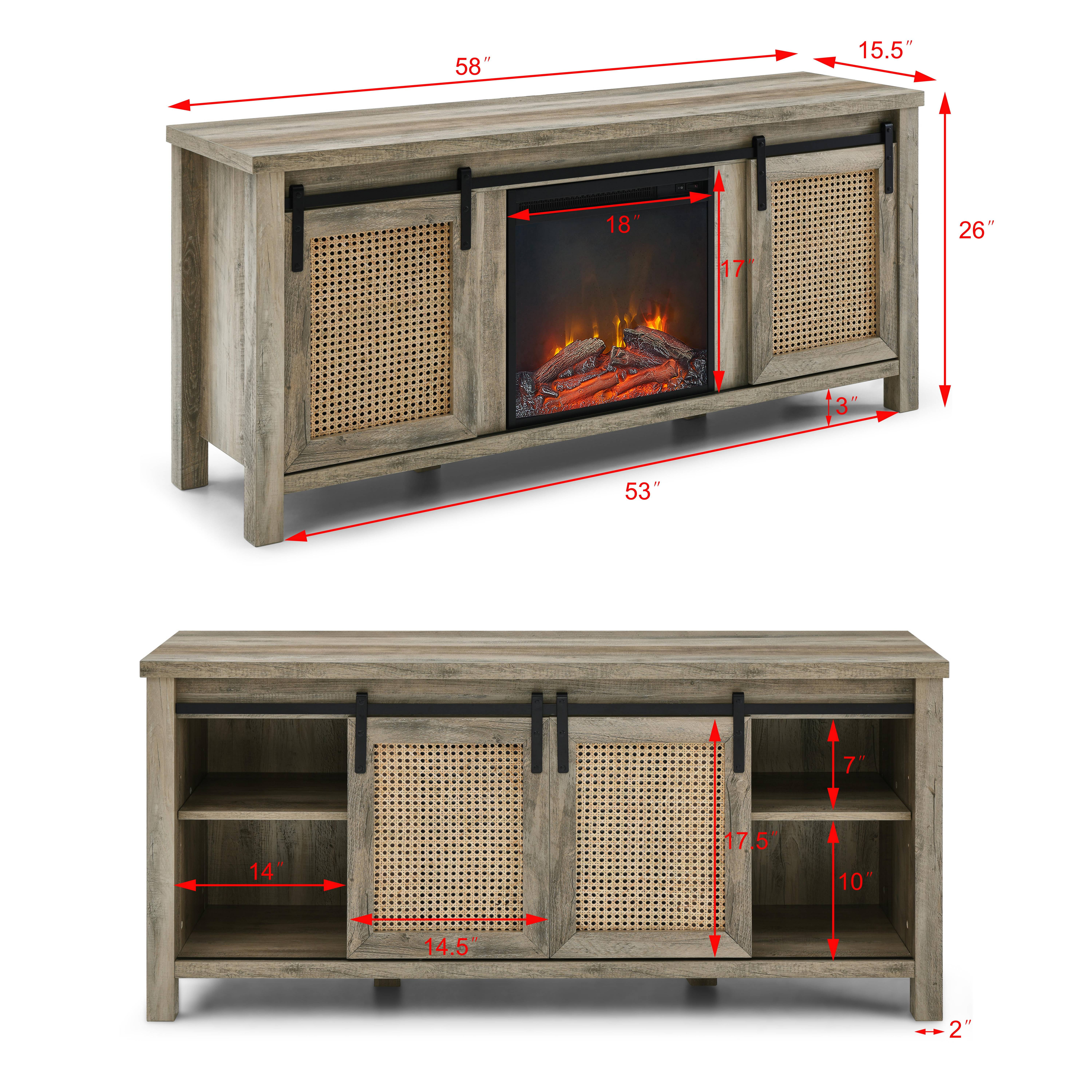 Private Jungle 65"TV Stand with Electric Fireplace,Cabinet Door with Steel Net and Pulley,4 Storage Shelves,Gray Private Jungle 65"TV Stand with Electric Fireplace,Cabinet Door with Steel Net and Pulley,4 Storage Shelves,Gray