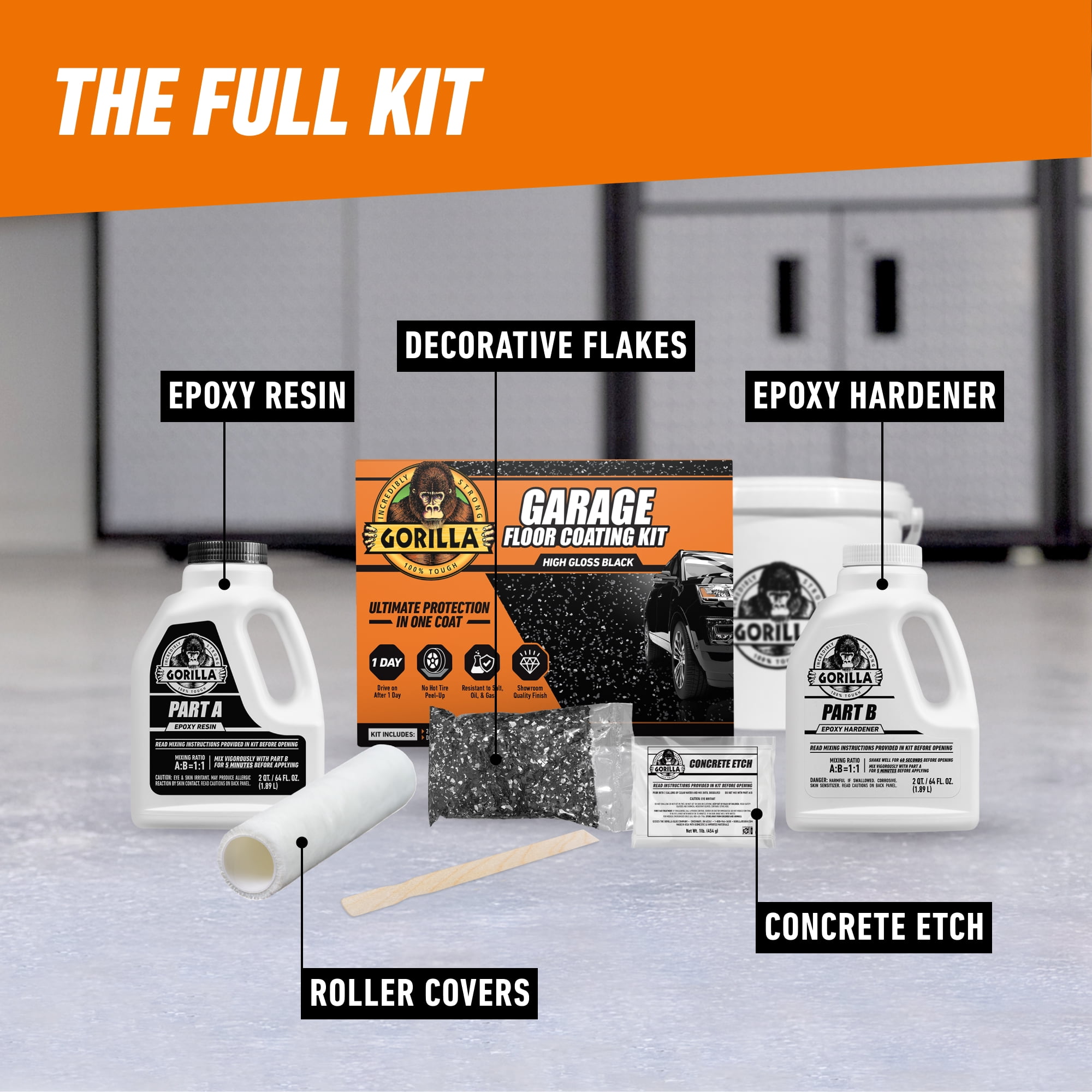 Gorilla Concrete Garage Floor Black 1 car Kit