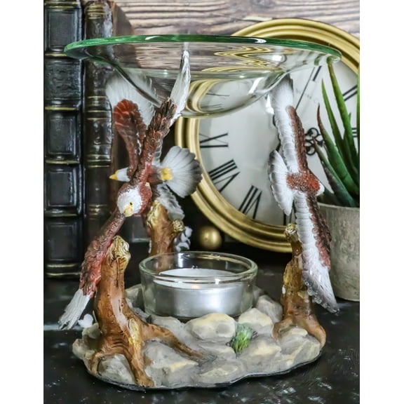 King Of The Sky Soaring Trinity Bald Eagles Oil Wax Warmer Candle Holder Statue