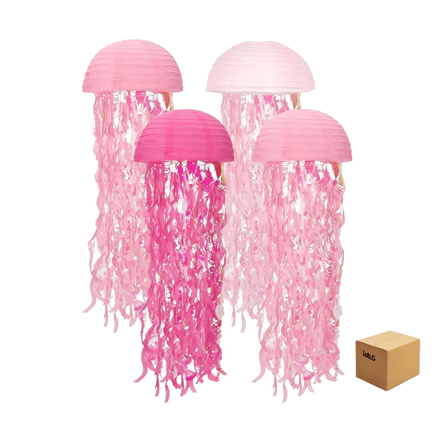 4 Lámparas De Papel Redondas De 25cm, Pantalla De Decoración Lab.G, Rosa