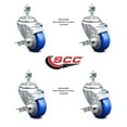 thumbnail image 2 of 3.5 Inch Blue Polyurethane Swivel ½ Inch Threaded Stem Caster Set with Brake, 2 of 2