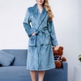 thumbnail image 3 of Whlbf Pyjama Set for Women Clearance Thick Flannel Solid Color Lapel Home Clothes Long Sleeved Hooded Robe Coat, 3 of 5
