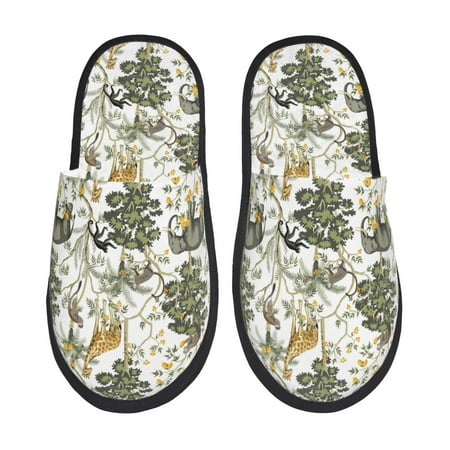 Balery Vintage Animals Palm Tree Slient Indoor Furry Fleece Comfort House Shoes Soft Non-Slip Home Shoes Cotton slippers House Slippers-- Large