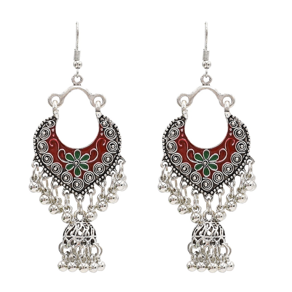 Vintage Sliver Bollywood Jewelry Meenakari Jhumki Jhumka Drop Earrings for Women 
