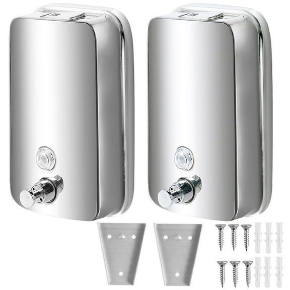 2 PCS Commercial Soap Dispenser Wall Mount Stainless Steel Manual Liquid Pump Rust-Proof Leak Free for Bathroom (34 fl.oz./1000ml)