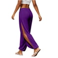 thumbnail image 2 of Women Sports Yoga Pants Summer High Slit Haren Pants Solid Loose Hippie Harem Wide Leg Pants Trousers, 2 of 6