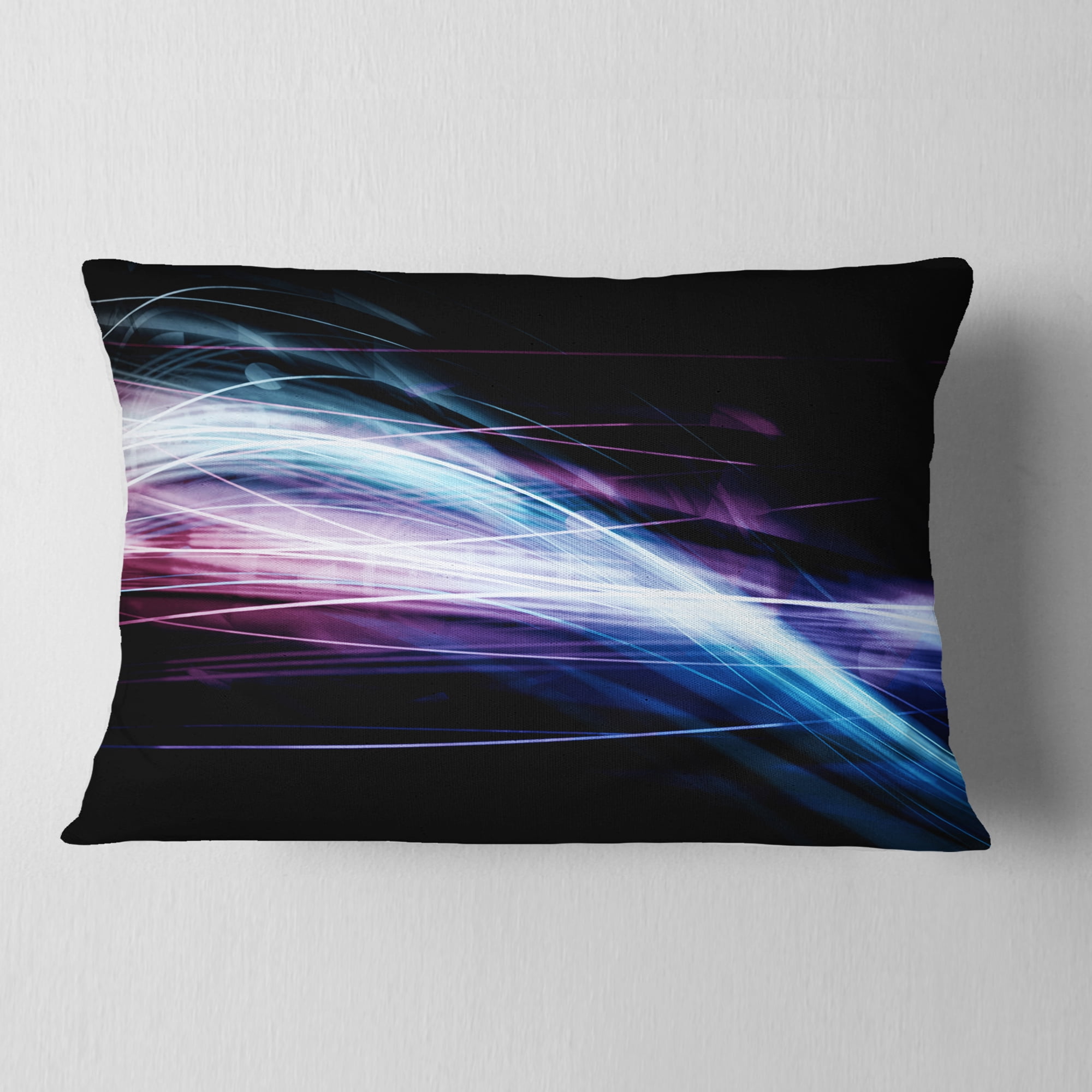 Designart Purple Blue Lines in Black - Abstract Throw Pillow - 12x20