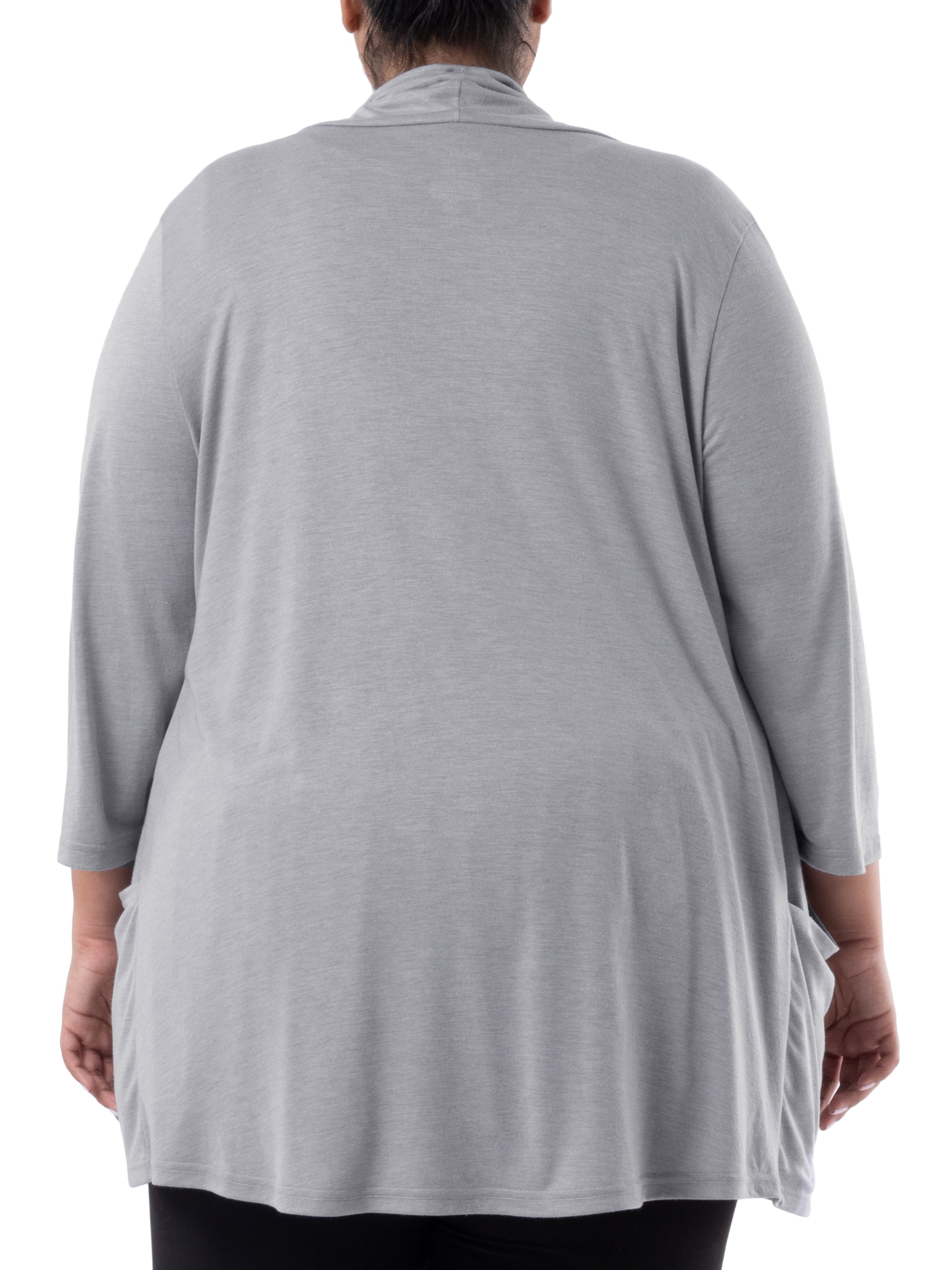 Wright's Women's Plus Size 3/4" Sleeve Draped Open Front Jersey Pocket Cardigan, 1X-5X