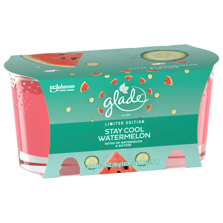 Glade Scented Candle Jar, Stay Cool Watermelon Scent, Infused with  Essential Oils, Spring Limited Edition Fragrance, Positive Vibes  Collection, 2 Candles, 3.4 Oz, 96 g each 