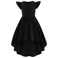 thumbnail image 3 of MIXUE Toddler Girls Casual Dresses Kids Summer Solid Color Crew Neck Fly Sleeve Formal A Line Slim Dress Holiday Wear,Black,5-6 Years, 3 of 3