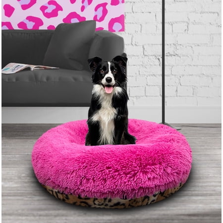 Bessie and Barnie Signature Chepard / Lollipop Luxury Extra Plush Faux Fur Bagel Pet/Dog Bed