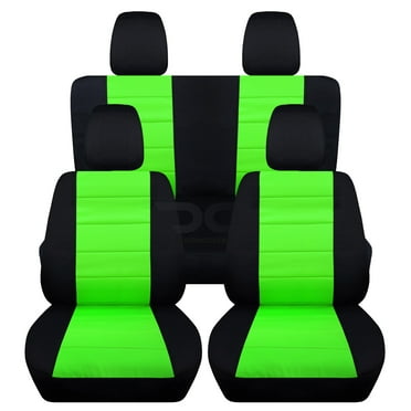 T271-Designcovers Fits 2011-2018 Jeep Wrangler JK 2-Door Cotton Seat Covers: Black and Lime Green - Front & Rear Solid Bench
