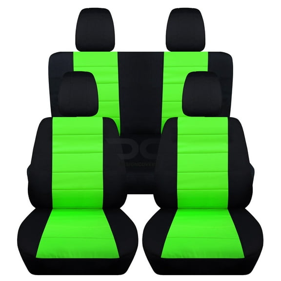 T271-Designcovers Fits 2011-2018 Jeep Wrangler JK 2-Door Cotton Seat Covers: Black and Lime Green - Front & Rear Solid Bench