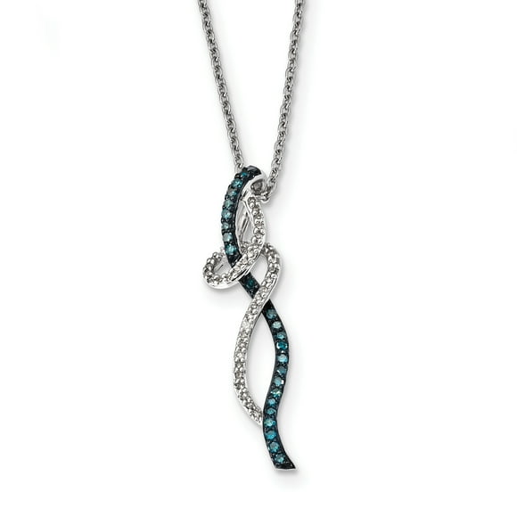 Sterling Silver Fancy Swirl Design White & Blue Diamond Pendant QP3683 (36mm x 9mm)