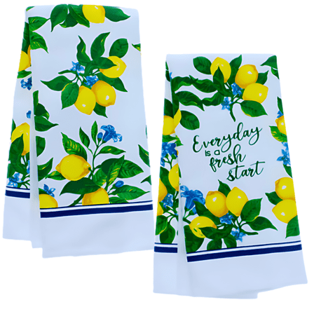 2Pcs Kitchen Towels Lemon Home Collection Summer w/CUSTOM TRADEMARKED STORAGE BAGS Spring Absorbent Tropical Dish Hand Decoration Bathroom Towel 15x25in Drying Cooking Baking Gifts Set