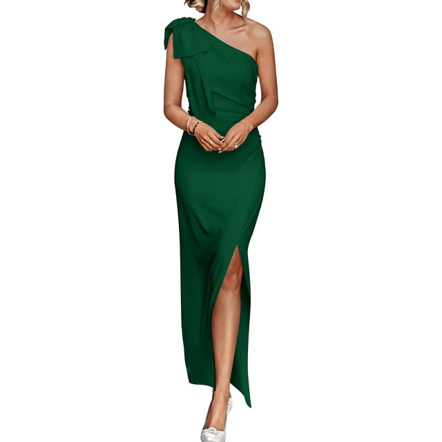 Vestido PRETTYGARDEN Maxi Verde con Un Hombro, Sin Mangas y Fruncido Talla L