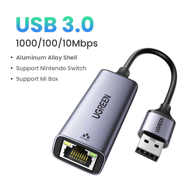 Adaptador Ethernet USB UGREEN USB3.0 1000Mbps USB RJ45 tarjeta de red para ordenador portátil Xiaomi Mi Box S Nintendo Switch PC Internet USB Lan Tan Jianjun unisex